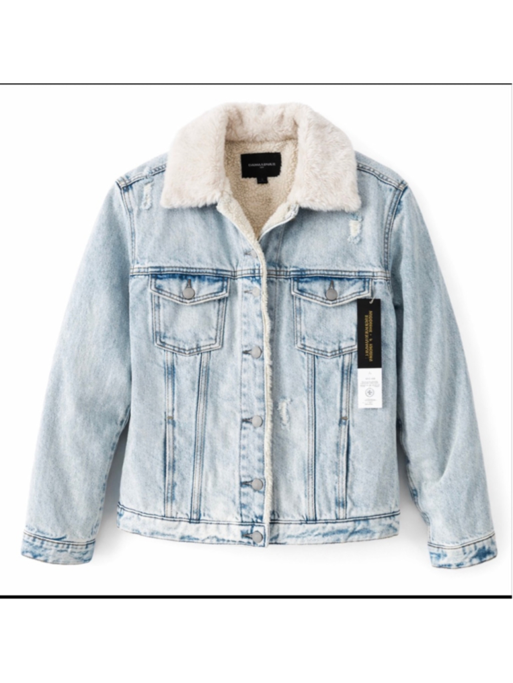 NWT Banana Republic Sherpa-Lined Denim Jacket with Removable Fur Collar Size S